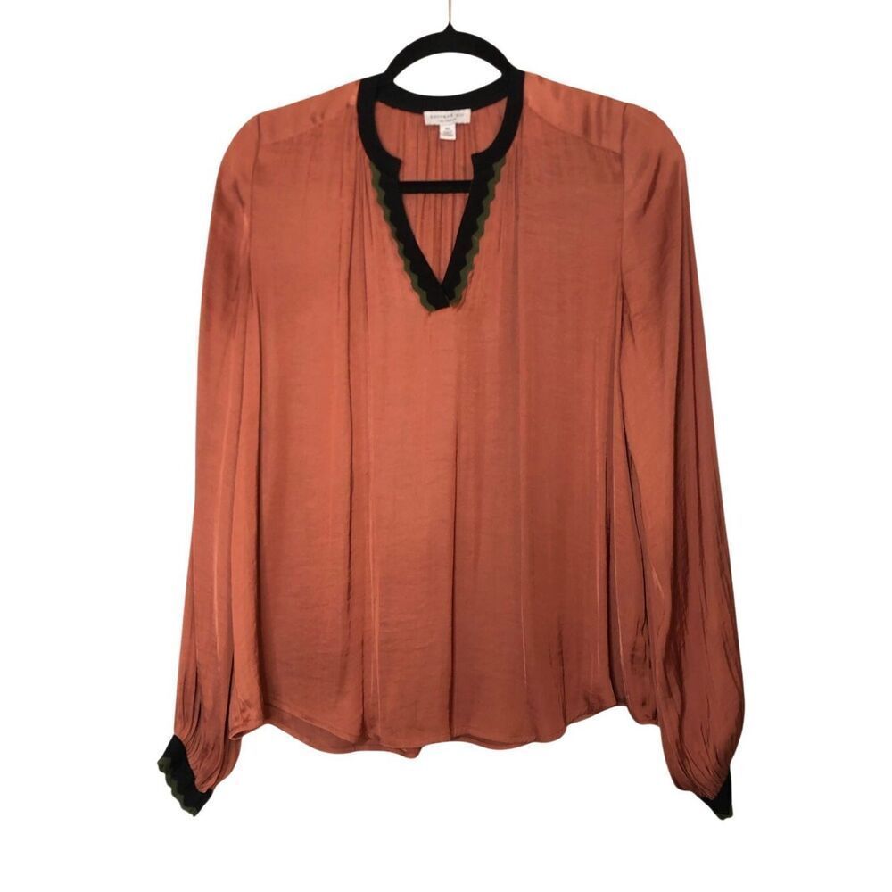 Current Air Sateen Rust Balloon Sleeve Blouse Relaxed XS minimalist office fall